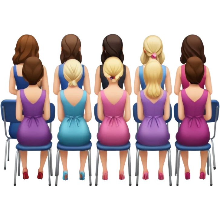 appreance from behind (back view) of 6 woman sitting each chair emoji