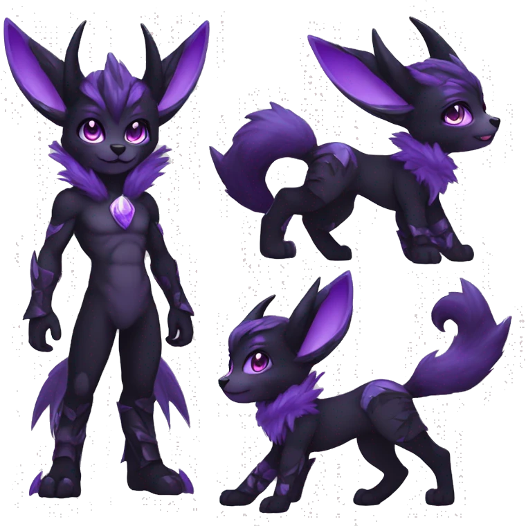 Anthro-Edgy-Black-Purple-Contrast-Colors-Fantasy-Fur-Sona-Chibi-Shiny-Fakémon-Hybrid with horns full body emoji