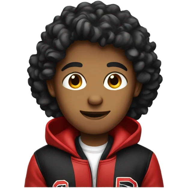 Boy wearing black and red varsity jacket emoji