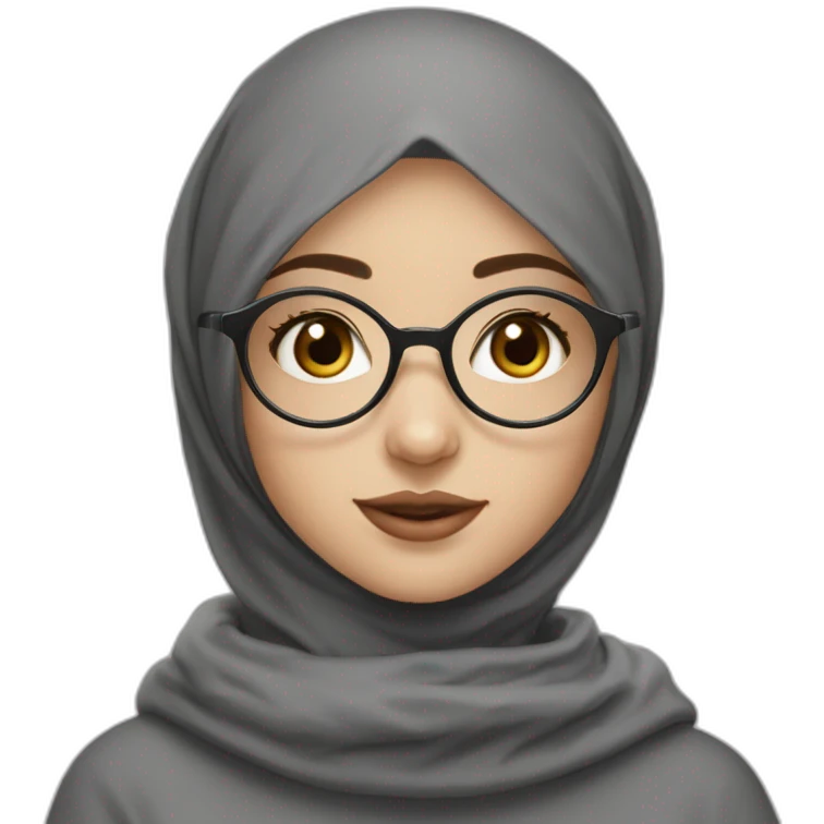 Black hijab white fair skin girl brown eyes wearing round circular metal glasses no make up big cheeks almond eyes emoji