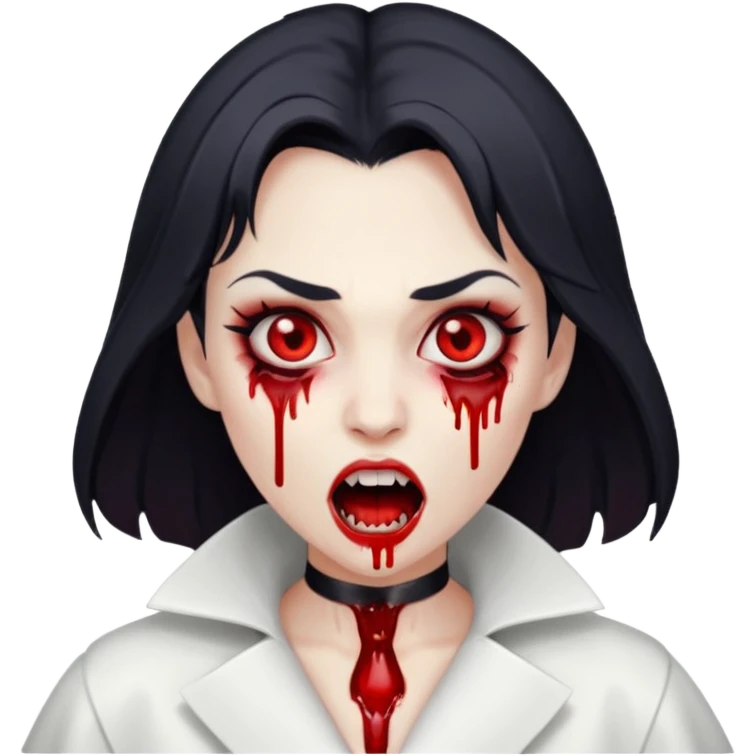 Women Vampire with white coat dress and eyes should be red with blood & opened mouth and teeth emoji