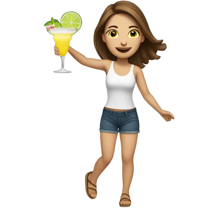 White woman with brown hair doing cartwheel while drinking margarita emoji