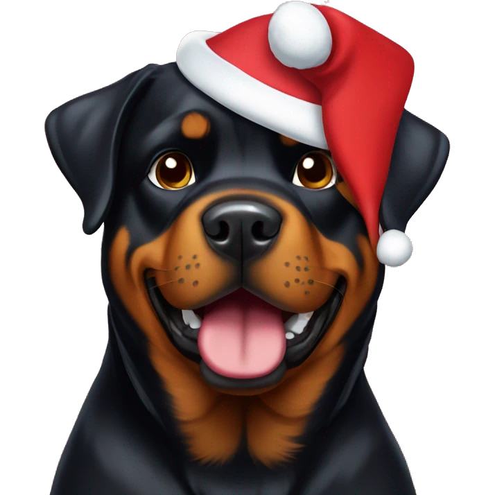 Rottweiler wearing Santa hat emoji
