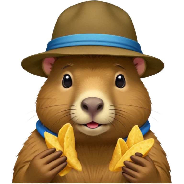 Capybara with a cool hat  eating Lays chips emoji