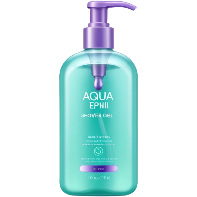 realistic sleek modern shower gel bottle curved pump or flip-top cap semi-transparent or opaque soft color aqua mint lavender shiny smooth hint of gel inside no branding bubbles or faces clean 3D soft lighting transparent background emoji scale emoji