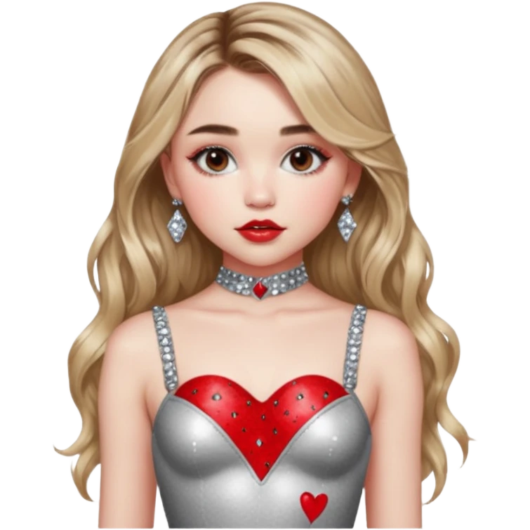 Sabrina carpenter in silver rhinestone bodysuit with red kiss marks all over it emoji