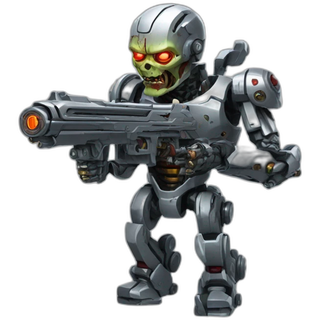 cyborg with Gatling shooting on zombie emoji