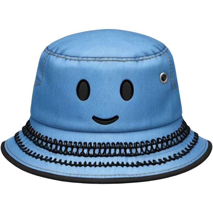 Панама синего цвета, панама в минималистичном стиле emoji. Материал панамы: джинса. У панамы есть черные шнурки. emoji