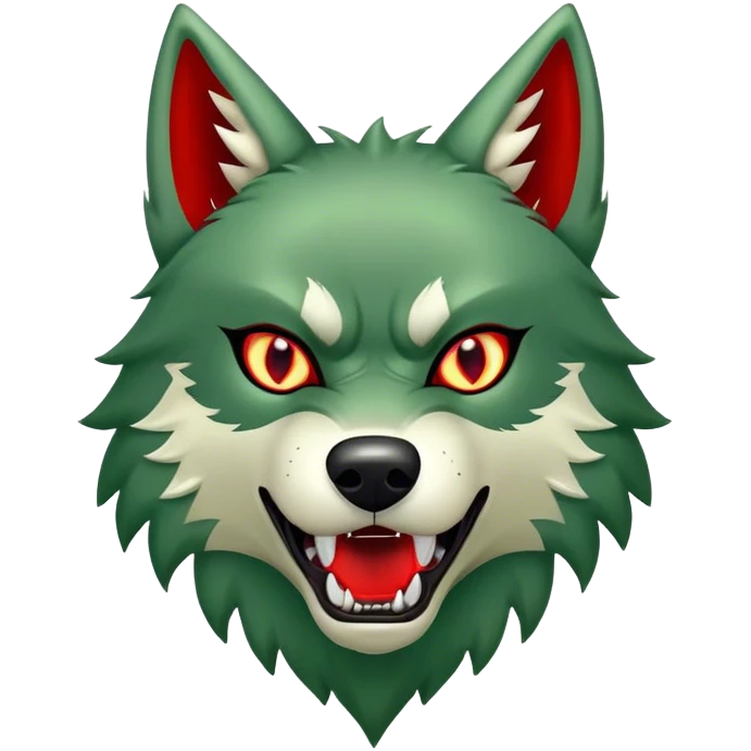 Evil Aggressive Green Wolf with red eyes emoji