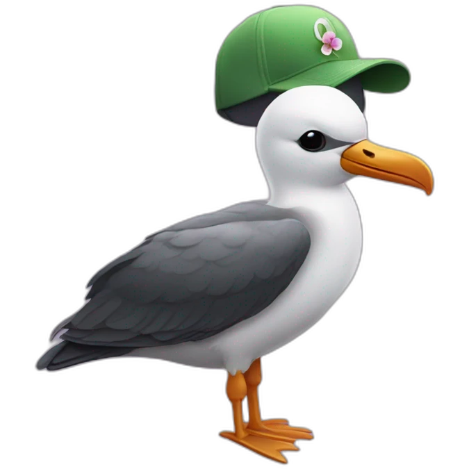 Albatross with sunglasses, a baseball cap, and a flower in one ear emoji