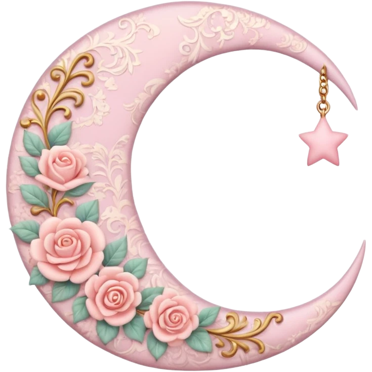 Rosy romantic pastel crescent damask moon emoji