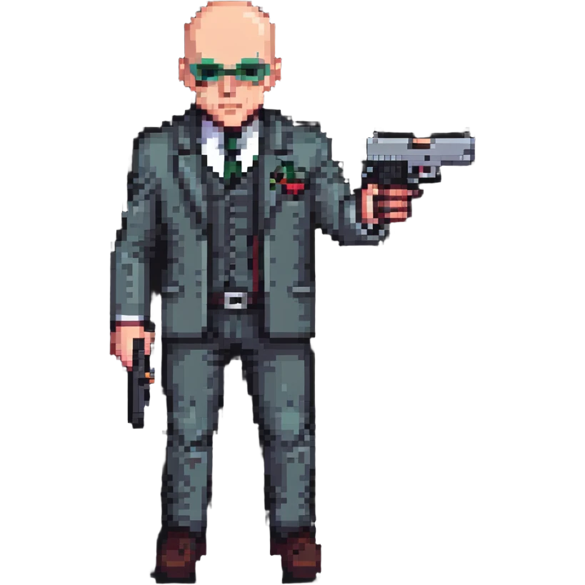 hitman with bald head and dual pistols emoji
