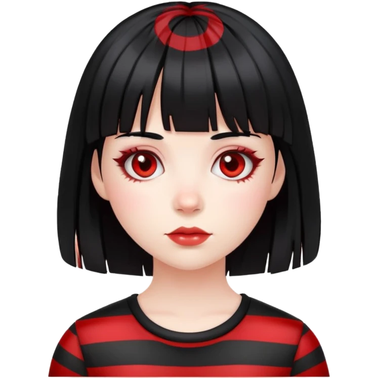 Pale girl, black hair with red striped hair and bangs emoji