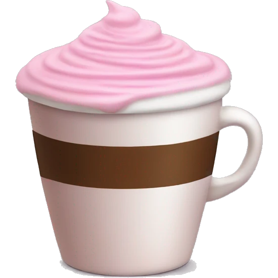 Large cup, pink drink, mocha foam on top , emoji