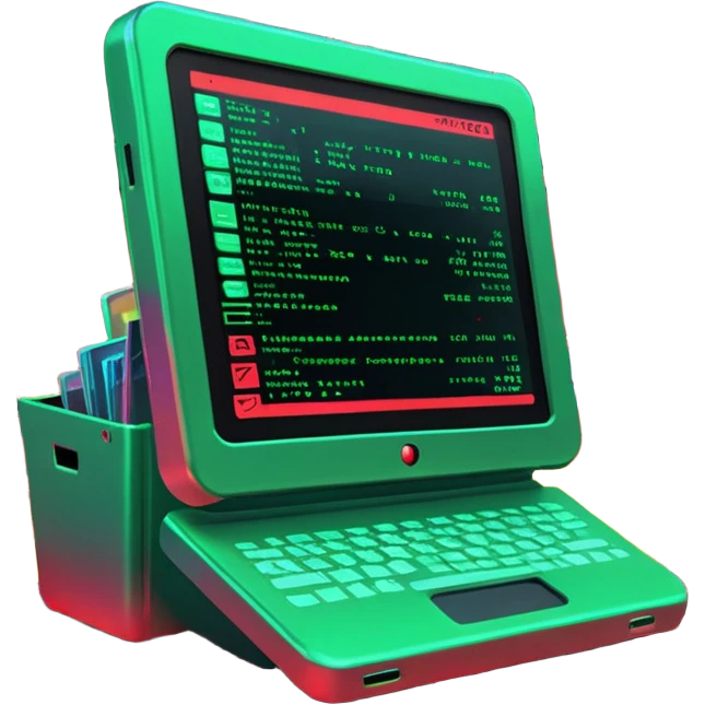 A sleek digital terminal with a holographic interface showing files being uploaded, data packets represented as trash icons, the screen glitching and exploding with red error symbols, tech dystopia vibes, neon greens and reds, circuit patterns in background --v 5 --ar 3:2 --style sci-fi --chaos 30 emoji