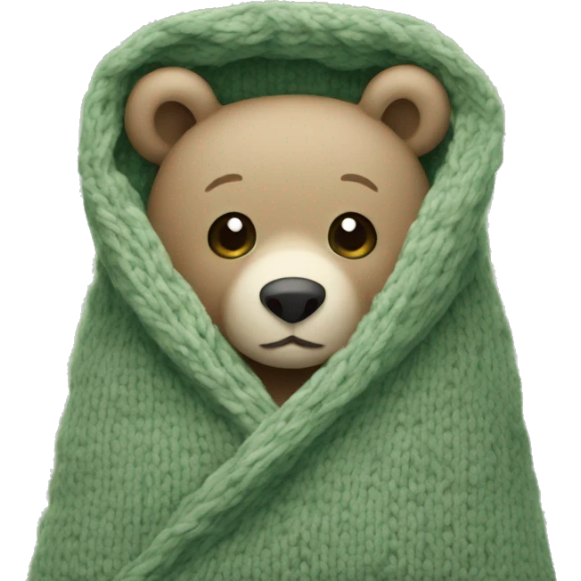 Cute Bear in cozy knitted Sage green blanket emoji