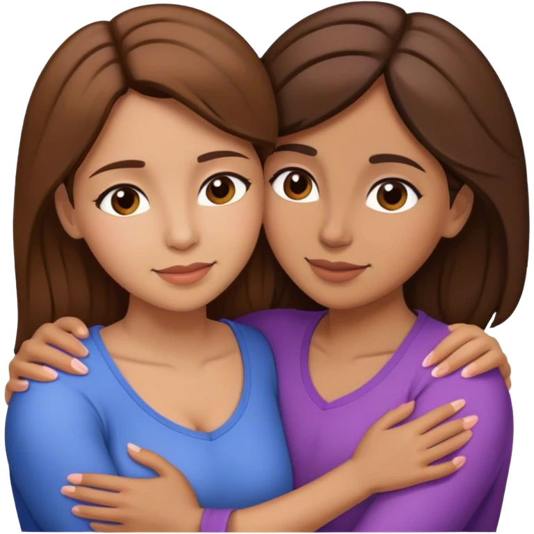 Hispanic mother and daughter brown hair hugging emoji