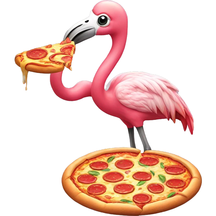 Flamingo eating a pizza emoji