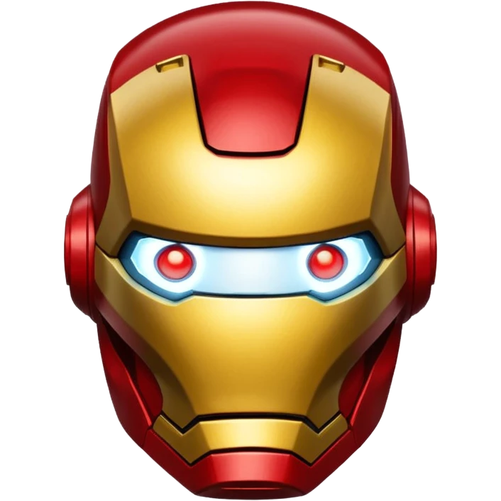 Iron Man helmet close-up, glowing eyes emoji