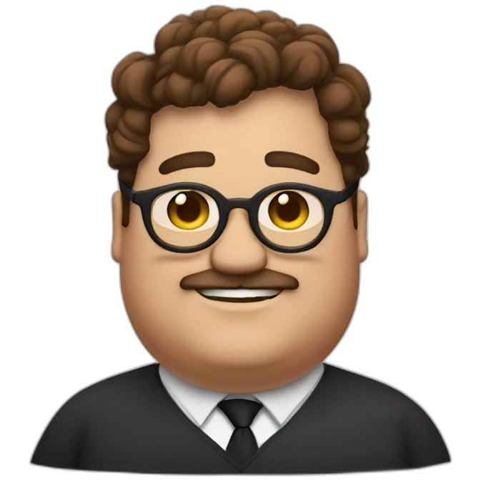 Fat boston guy with circular glasses and brown hair and a clef chin emoji