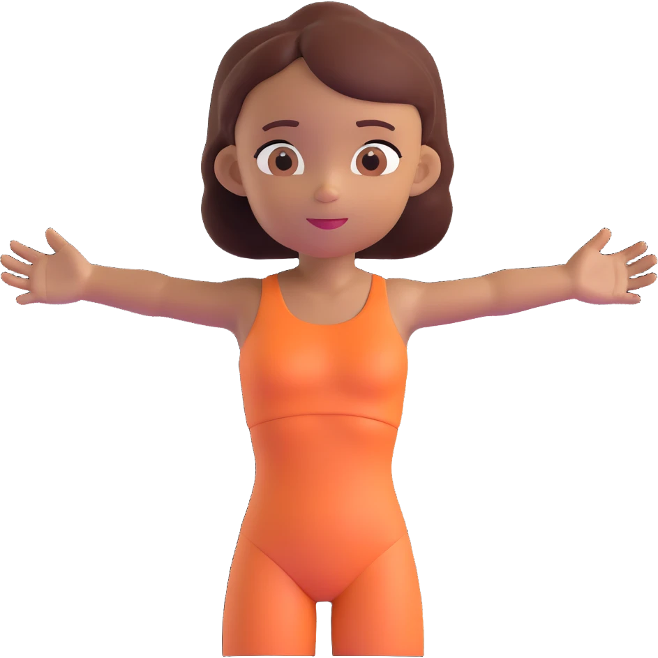 Slightly increase the volume of the upper body of the girl, spread them far apart from each other, make the skin color the same for both characters, keep the cartoonish 3D style. emoji