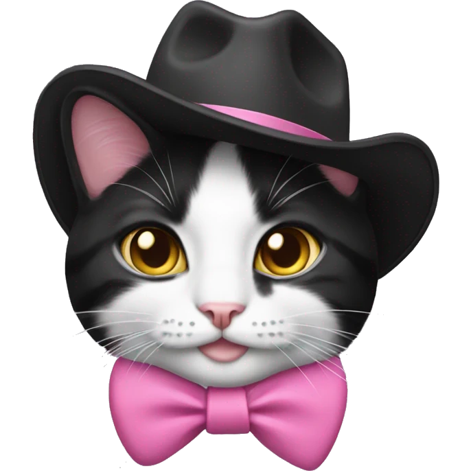 tuxedo cat wearing a pink cowboy hat emoji
