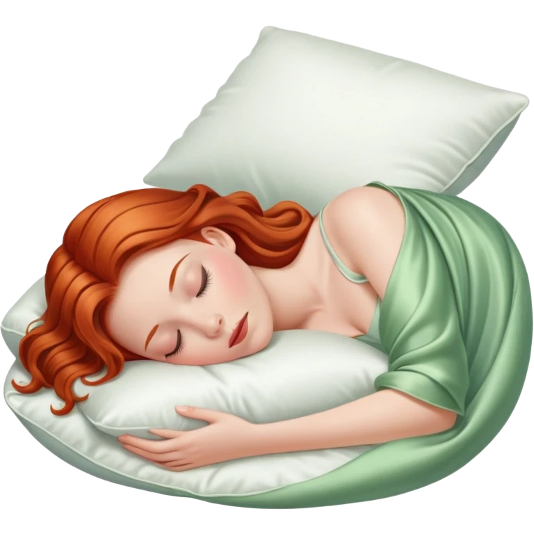 Sleeping beauty redhead white girl with a silk pillow emoji