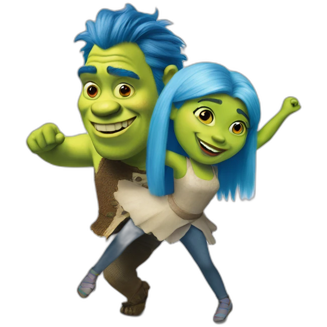 shrek dancing with blue-haired girl emoji