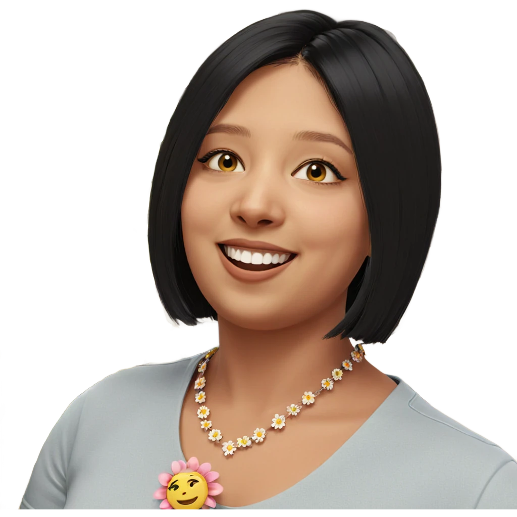 smiling girl with flower necklace emoji