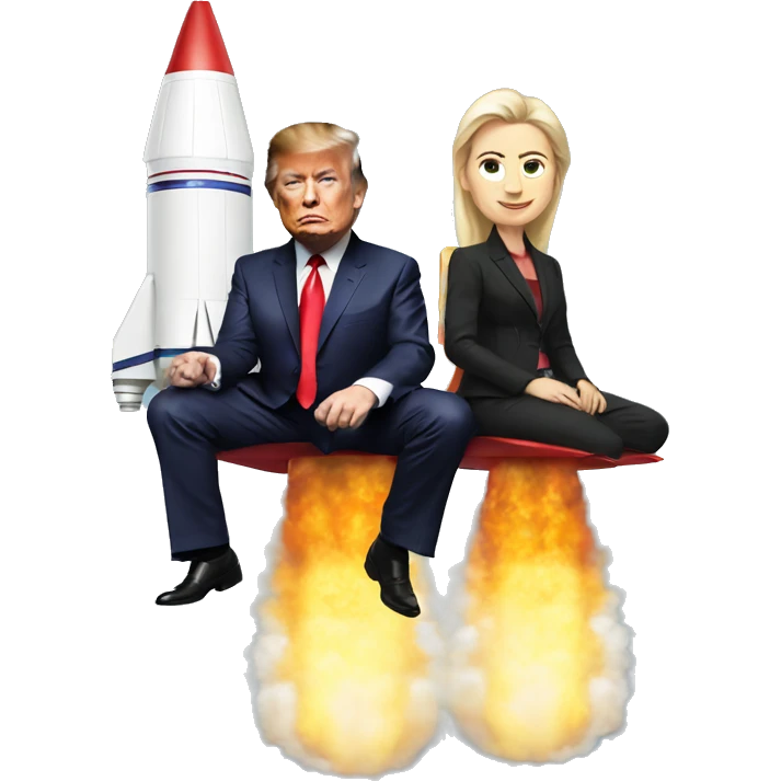trump and ELon sitting on rocket  emoji