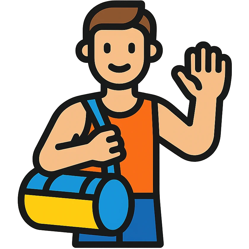 a sportsman holding his gymbag waving his hand goodbye emoji