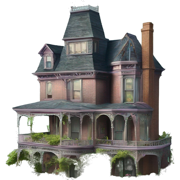 Barbie’s Queen Anne Victorian haunted overgrown house  emoji