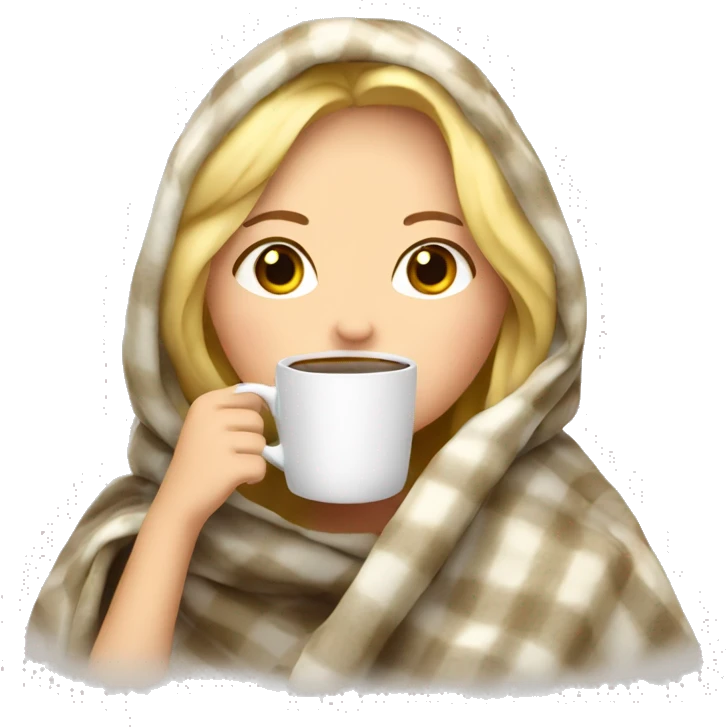 Blonde girl inside a blanket sipping coffee eyes closed emoji