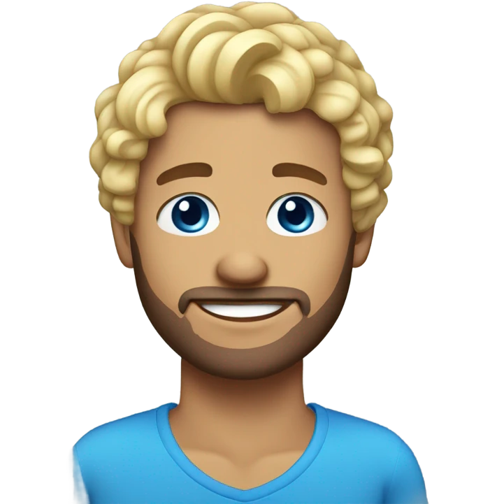 short curl blonde 30yo man blue eyed raised hand emoji