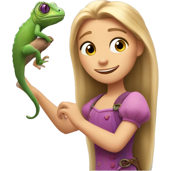 Rapunzel and her cute pet chameleon  emoji