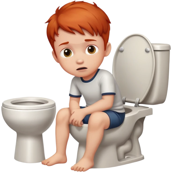Boy child with redhead Pooping on the toilet and pushing hard emoji