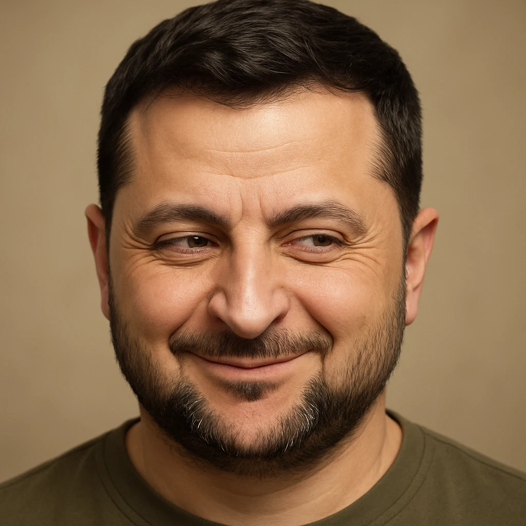 photorealistic emoji style portrait of Zelensky, round face, sly and cunning expression emoji