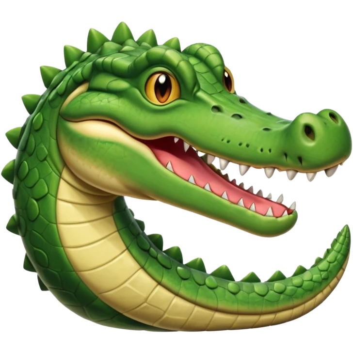 Crocodile  laying down with tail over its back with its mouth alittle open looking to the right emoji
