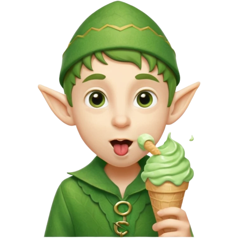 
A young elf boy in leafy clothes licking a triple-scoop ice cream with wide eyes.
baby elf with strawberry ice cream




 emoji