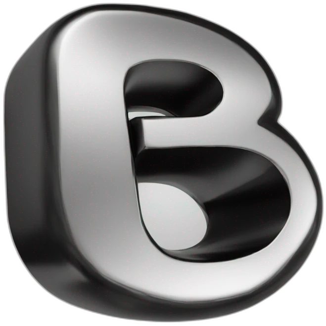 letter B28, 3d effect, chrome on black back emoji