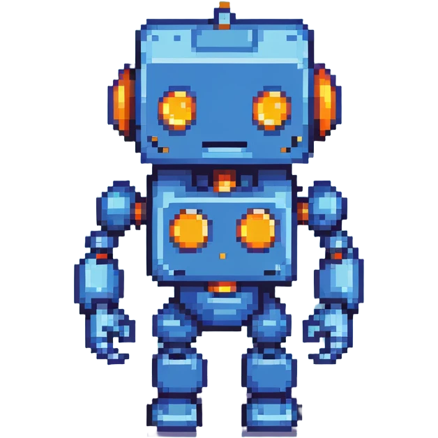 pixel art blue robot with square head and arms, retro video game style emoji