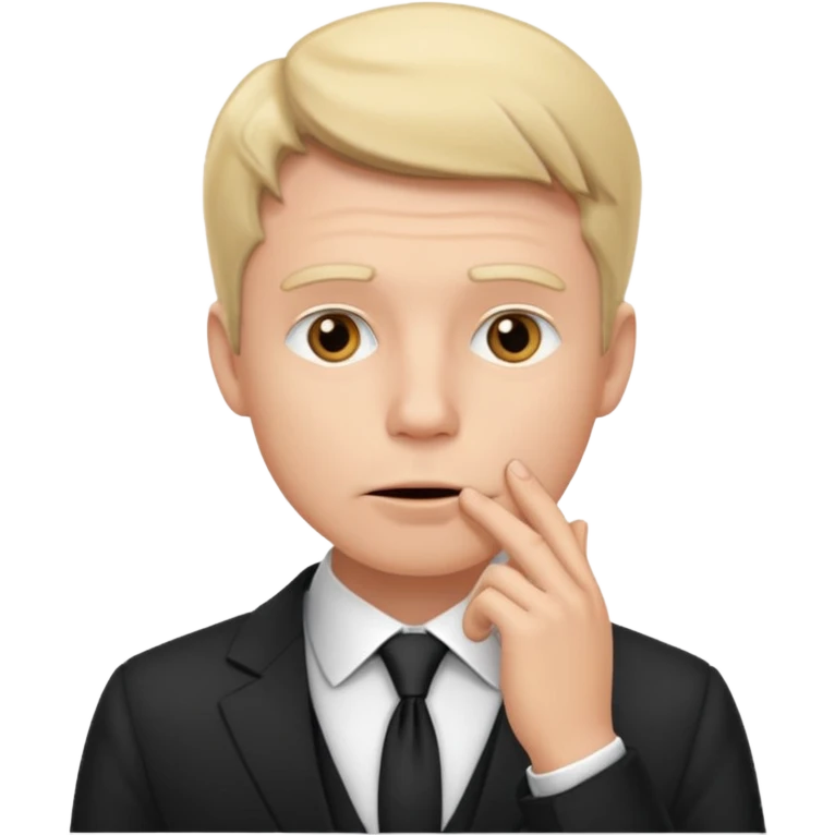 white man in formal suit thinking, hand on mouth emoji