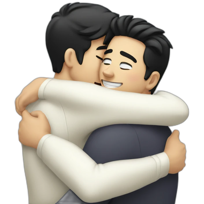 Gay hug between two white men with black hair emoji