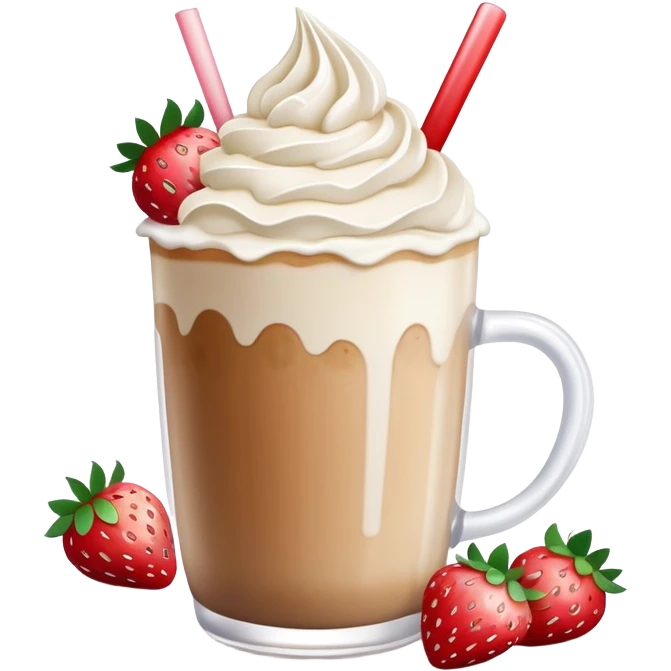 Ice latte with frosting in top and little strawberys emoji