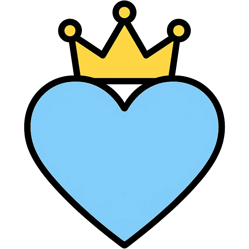 light blue heart with yellow crown, modern simple icon emoji