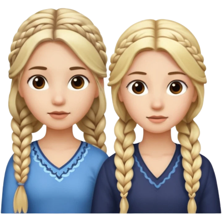 Girl long flowing blonde hair and  girl with DARK BROWN HAIR ONE BRAID on one side.   emoji