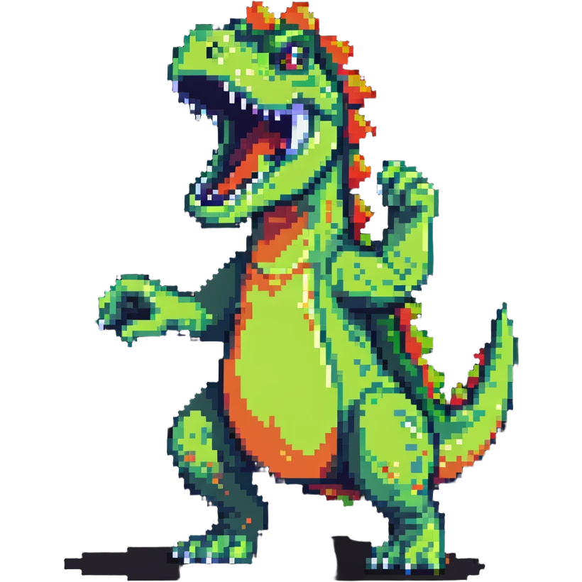 Reptar roaring in dynamic pose pixel art emoji