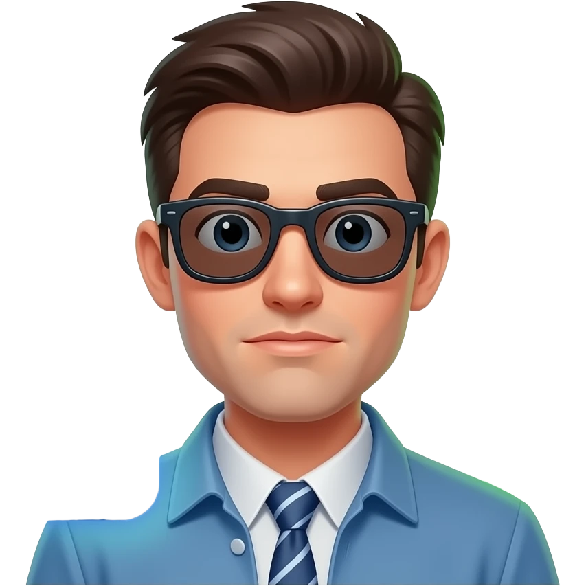 A informal man, with sunglasses, glowing digital, symbols on the around, a floating Facebook logo, on the left shoulder, looking at viewer with curious. Text on below: 'What's your topic, lady?'. Shimmering red x and green check icons, full background emoji