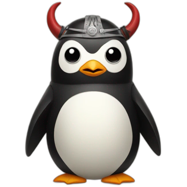penguin with face wearing samurai helmet with big horns emoji