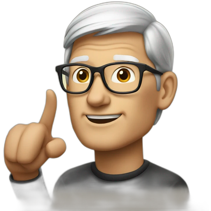 Tim Cook looking left and pointing left emoji